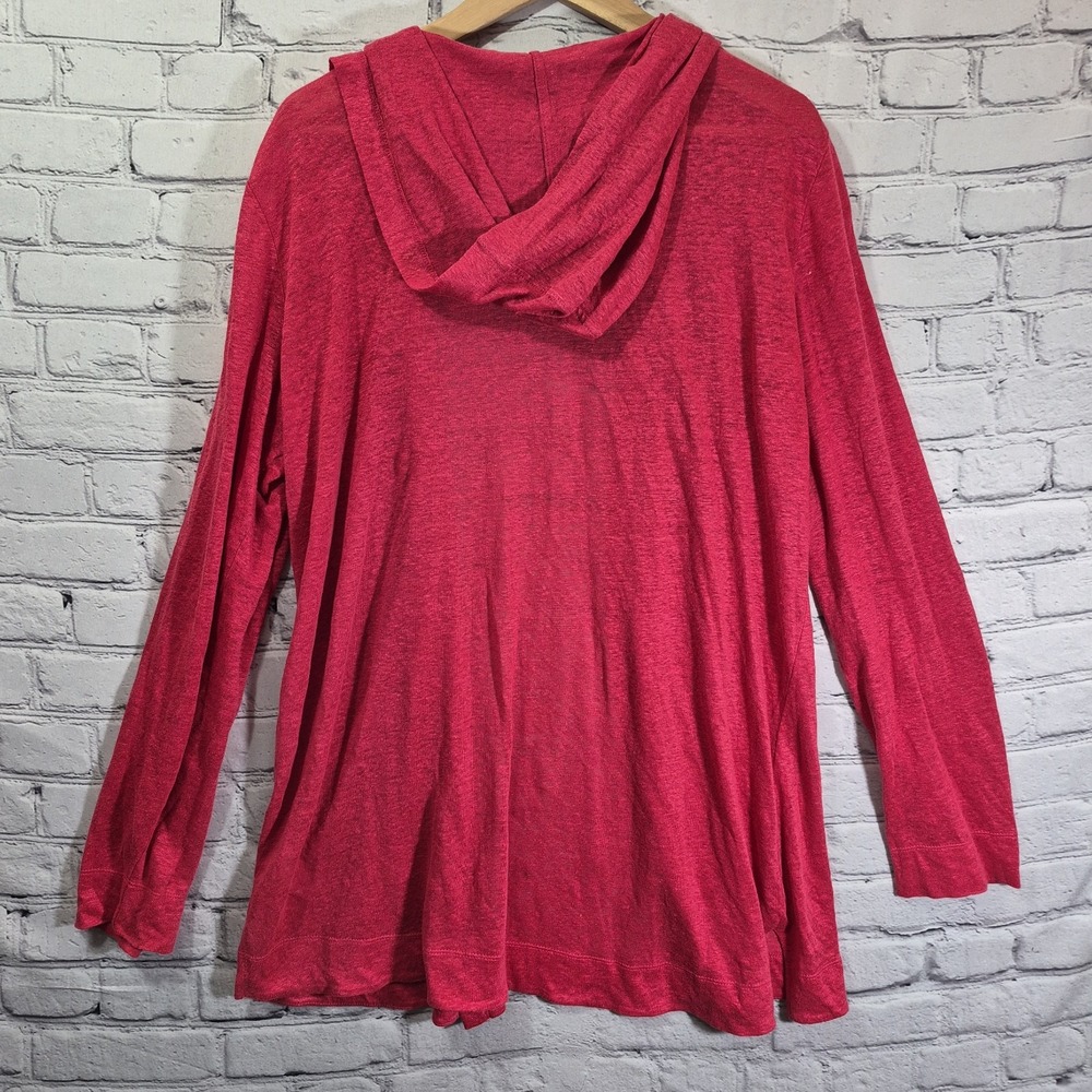 Tahari Women Sweater XL Red 100% Linen Hooded Cardigan Long Sleeve Open Front - Picture 6 of 9